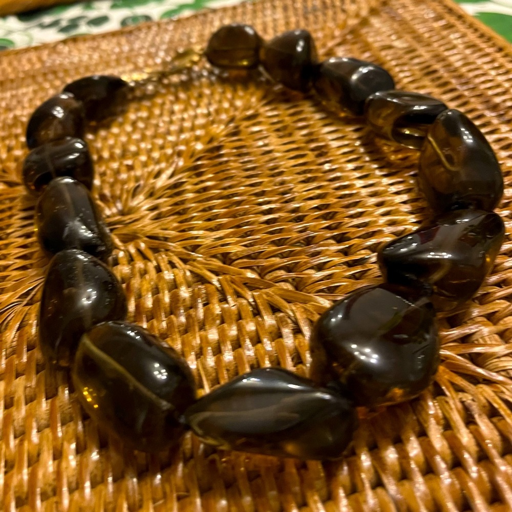 Hand made choker necklace by local jeweler Catala. Smokey quartz